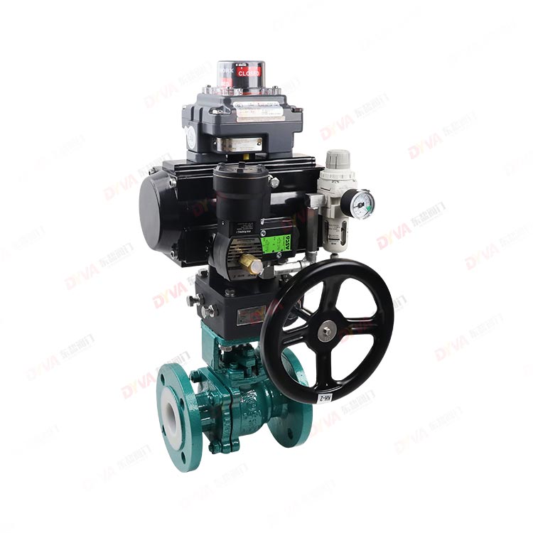 Pneumatic hand-operated fluorine lined ball valve