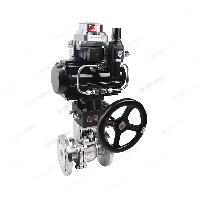 Pneumatic hand-operated flange ball valve