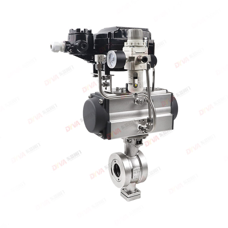 Pneumatic V-type ball valve with clamp