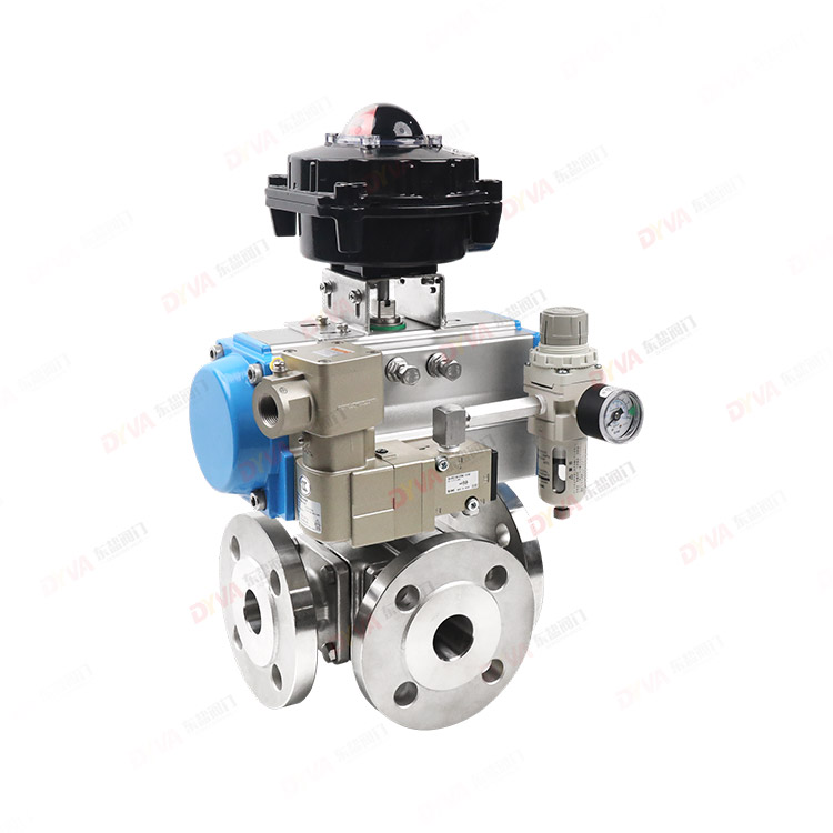 Pneumatic three-way flange ball valve