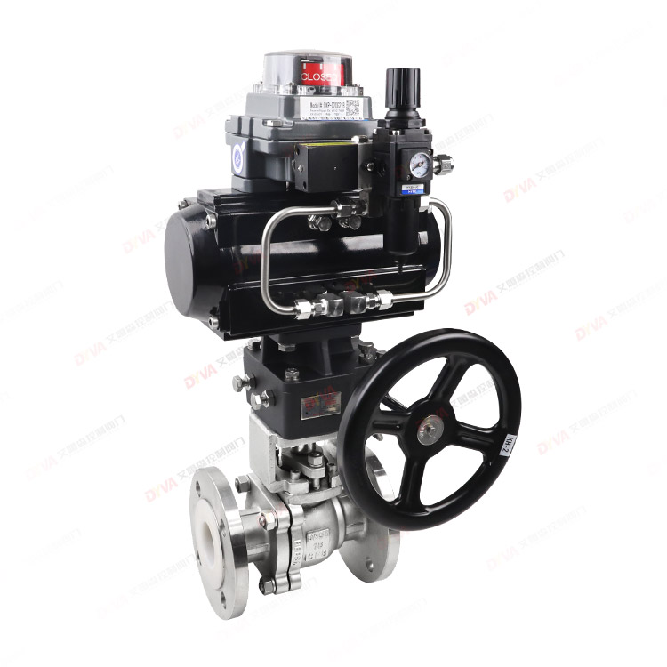 Pneumatic hand-operated flange ball valve