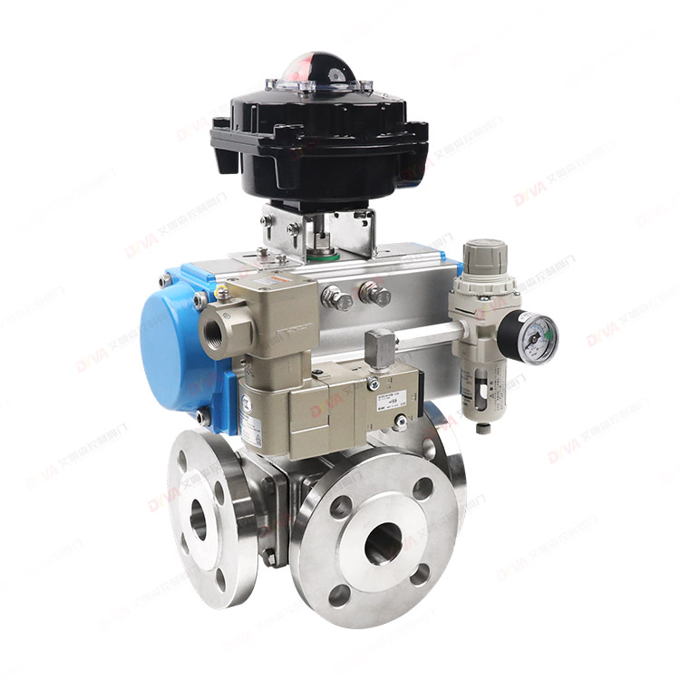 Pneumatic three-way flange ball valve
