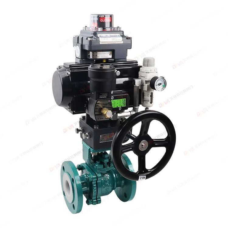 Pneumatic hand-operated fluorine lined ball valve