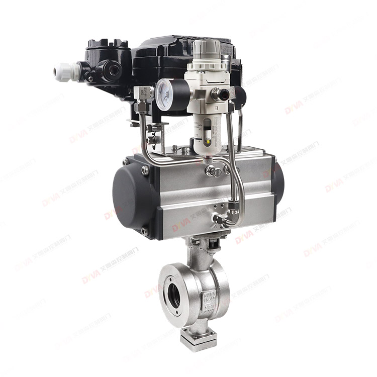 Pneumatic V-type ball valve with clamp