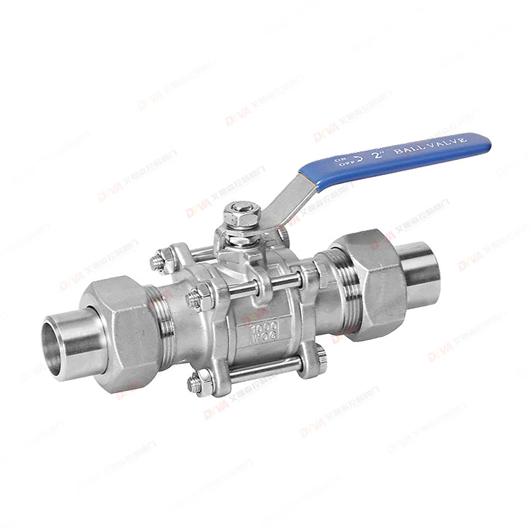 Three piece union welded stainless steel ball valve