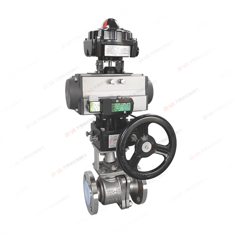 Fluorine-lined pneumatic flange ball valve